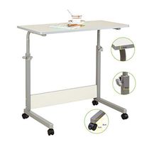 CX Rolling Sofa Side Snack Table Portable Laptop Computer Desk Stand with Wheels, Height Adjustable Breakfast TV Tray Bedside Coffee Table, Wood Desktop with Metal Frame