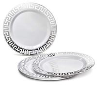 " OCCASIONS" 240 Plates Pack, Heavyweight Disposable Wedding Party Plastic Plates (6.25'' Dessert/Bread Plate, Milano in White & Silver)