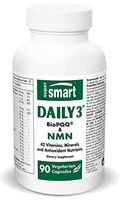 Supersmart - Daily 3 - Three Daily Multivitamin - with BioPQQ & NMN | 42 Powerful Ingredients & Antioxidant Nutrients - Non-GMO - 90 Vegetarian Capsules | 1 Month Supply