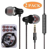 Earbuds, 2 Pack Bass Earphones with Mic in Ear Earbud Headphones with Microphone and Volume Control 3.5 mm Plug Compatible Multiple Audio Devices Black