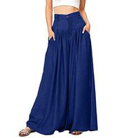 Kiyotoo Plus Size Palazzo Pants Solid High Waist Harem Pants Wide Leg Slinky Casual Bohemian Style Skirt Pant Trousers Blue