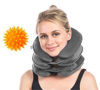MsKitchen Cervical Neck Traction, Neck Brace, Instant Neck Shoulder Pain Relief at Home, Adjustable Velvet Stretcher Collar w/Massage Ball Gray