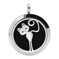 Qmcandy Stainless Steel Pendant 30mm Aromatherapy Essential Oil Diffuser Locket with 7 Washable Pads (Cat)
