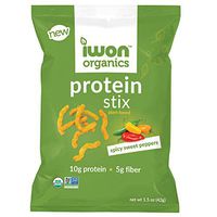 IWON Organics Spicy Sweet Pepper Flavor Snack Stix, High Protein and Organic Healthy Snacks, 8 Bags, 1.5 Ounce