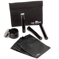 Top Class Ventures Smell Proof Bag with Accessories – 7x6” Smellproof Pouch, Grinder, 5 Resealable Mylar Bags, and 3 J-Tubes – Odorless Storage Case – Waterproof Airtight No Odor Container – Black
