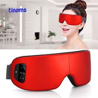 Eye Massager,Tinams Foldable Wireless Eye Massage Stress Relief Machine Adjustable Temperature and Strength USB Rechargeable Bluetooth Music Air Pressure Vibration Massage for Dark Circle(red)
