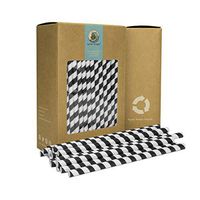 Go Turtle! Biodegradable Paper Straws, 100-pack Biodegradable 0.23 inch X 7.75 inch Eco-Friendly Paper Drinking Straws for Juices, Shakes, Smoothies, Party Supplies Decorations - Stripe Black