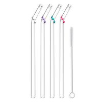 Hummingbird Glass Straws Fiesta Dots 9 inches x 9.5 mm Bent Reusable Straws (4 Pack of White-Lavender-Teal-Pink)