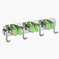 QTKJ 3 Mop Holder Organizer Stainless Steel Multifunctional Storage Rack Broom Holder Garage Kitchen Tool Hanger for Kitchen Bathroom (Green)