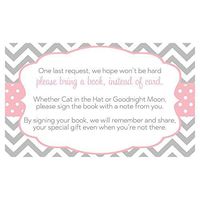 Bring a Book Cards for Baby Shower Book Inserts Baby's First Book Library Keepsakes Gifts Ideas Pink and Gray Chevron Stripes Polka Dots Girls It's A Girl (25 Count)