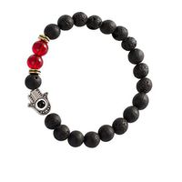 Natural Gemstone 7 Chakra Lava Stone for Oils Beads Strand Bracelet Aromatherapy Handmade Healing Rock Prayer Stone Bracelet (Hamsa hand)