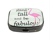 XUTAI Custom Personalized Square Stainless Steel Gun Silver Glass Travel Pill Case Vitamin Decoration Box (Flamingo)