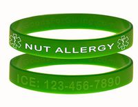 Custom Nut Allergy ID Bracelet Wristbands - 2 Pack - Green - 6 Inches - Toddler