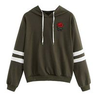 Women Applique Rose Striped Drawst Hoodie Sweatshirt Long Sleeve Pullover Sweatshirt Coats Jumper Crop Pullover Top ZYAPCNGN