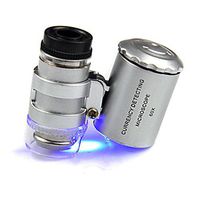 Smallest Jeweler's Microscope 60X 2 LED Mini Pocket Microscope Magnifier Jeweler Loupe