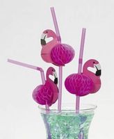 48 Pink Flamingo Cocktail Drinking Straws - Tropical Island