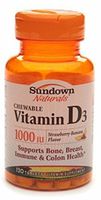Sundown Naturals Vitamin D3 1000 IU Chewable Tablets Strawberry-Banana Flavor 120 Tablets (Pack of 2)