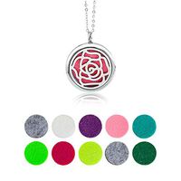 Aromatherapy Diffuser Pendant, Wave Essential Oil Necklace, Locket Adjustable Chain Stainless Steel Perfume Necklace With 10Pcs Refill Pads (Rose)
