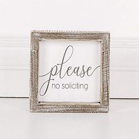 5" x 5" x 1.5" Wood Framed Sign (Please No Soliciting), White/Gray – 17568