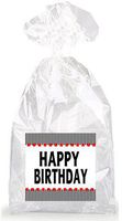 Happy Birthday Black and White Striped Party Favor Bags with Ties - 12pack