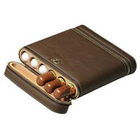 LNLN Cigar Humidors Portable Zipper Cow Leather Built-in Cedar Wood Sponge Moisturizer Freestanding Pipe 6 Pack for 59 Ring Diameter Cigar,Gray