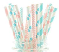 Baby Shower Straws (50 Pack) - Boy Girl Gender Baby Shower Party Supplies, Pink & Blue Paper Straws, Unisex Baby Showers