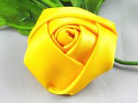 Wholesale 14pcs Big Satin Ribbon Rose Flower DIY Craft Appliques (Yellow)