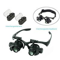 10X 15X 20X 25X Double Eye Glasses Loupe Head Wearing Magnifying Glasses Headset Illuminated Magnifying Glasses Tool With LED Light For Watch Repair Jeweler Electronics Or Instrument Repairs (Without
