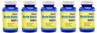Super Brain Boost Nootropic 1554 Improve Focus Calrity Memory Concentration Contains Ginkgo Biloba St. John's Wort Bacopa Monniera DMAE 60 Capsules 5 Bottles