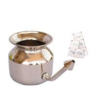 HealthAndYoga(TM) Superior Neti Pot Learner Improver Kit - Unbreakable Stainless Steel Pot - Smooth Leak Plug Nose Tip - Pure Salt 25 Pieces