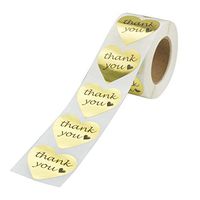 RBHK Gold Foil Thank You Sticker Heart Shape Labels, 500 Stickers per Roll (8 Rolls)