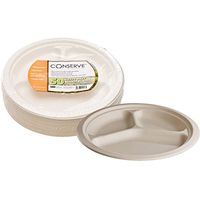 Conserve Sugar Cane 3-Compartment Plate 10.25" Diameter White 50/Pack