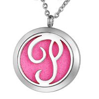 VALYRIA Monogram P Aromatherapy Essential Oil Diffuser Necklace-Stainless Steel Letter Locket Pendant with 11 Refill Pads