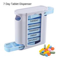 Cherry Juilt Weekly Pill Organizer, 1 Dispenser, 7 Stackable Compartments Four Times-a-Day - Morning, Noon, Evening, and Bedtime,White&Blue