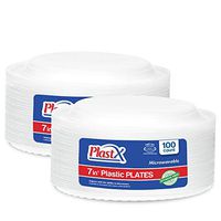 200 Count, PlastX Disposable 7 inch White Plastic Dinnerware Luncheon Plates, Microwavable, Great For Home, Office, Wedding, Parties, or Everyday Use, 2 Packs