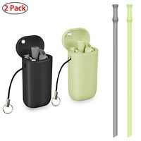 Collapsible Reusable Straws Drinking Silicone Foldable Straw with Case 2 Pack Black/Green