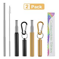 Metal Straw with Case Reusable Straws Portable Stainless Steel Straws Drinking Straw with Cleaning Brush Keychain Foldable Travel Drinking Straws for Smoothie Case Golden/Black
