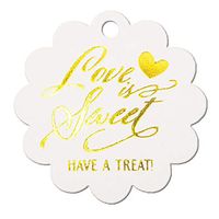 Summer-Ray 50pcs Gold Foil Hot Stamping Pure White Scallop Love is Sweet Have a Treat Wedding Favor Gift Tags