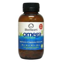 Lifestream V-Omega 3 + Vitamin D Vegan Vegetarian Microalgae Oil DHA EPA Sustainably Sourced Pure Omega-3 90 Caps