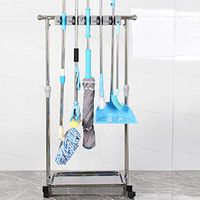 XMZFQ Mop Broom Holder Stainless Steel Standing Floor Clean Tool Hanger Wall Mount Rake,Shovel, Dustpan Organizer Shelf for Garage Garden,Gray