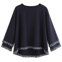 HNTDG Womens Long Sleeve Round Neck Pullover Tops Tiered Fringe Loose Sweatshirt Jumper Blouse Navy