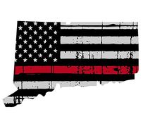 Connecticut tattered thin red line flag honoring our men & women of law enforcement and Fire Fighters USA america Flag car symbol sticker decal die cut vinyl window - Made and Shipped in USA