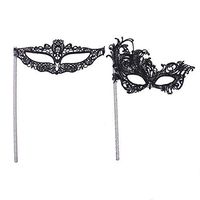 Monrocco 2Pcs Lace Womens Masquerade Mask Halloween Venetian Mask Venetian Costume Christmas Party Mask on a Stick,Black