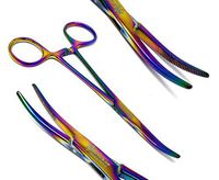 Multi Rainbow Color Stainless Steel Kelly Forceps, 5.5" Curved Premium Grade