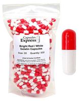 Capsules Express- Size 00 Red and White Empty Gelatin Capsules 500 Count - Kosher and Halal Certified - Gluten-Free Pure Bovine Gelatin Pill Capsule - DIY Powder Filling