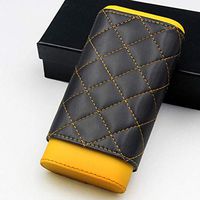 Yellow Black Adjustable Leather Cedar Wood Lined Cigar Case Holder Humidor Fits 3 to 5 Cigars