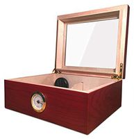 Kiwi Sunrise 25-50 Cigar Humidor with Glass Top and Cedar Lining(Cherry Wood Grain Finish)