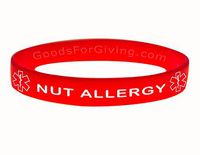 Nut Allergy ID Bracelet Wristband - Red - 6 Inches