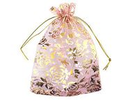 QIANHAILIZZ 5 x 7 Inch 100 Heart Organza Jewelry Gift Pouch Candy Pouch Flower Drawstring Wedding Favor Bags (Pink Flower)