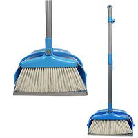 Dustpan and Brush Long Handle Broom and Dustpan,Lobby Dust Pan Stand Upright Up Broom,for Home Kitchen Room Office Lobby Floor Use Cleaning Kit,Blue